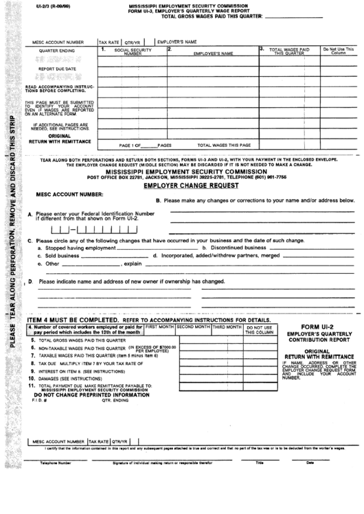 Form Ui-3 - Employers Quarterly Wage Report - 1999 Printable pdf