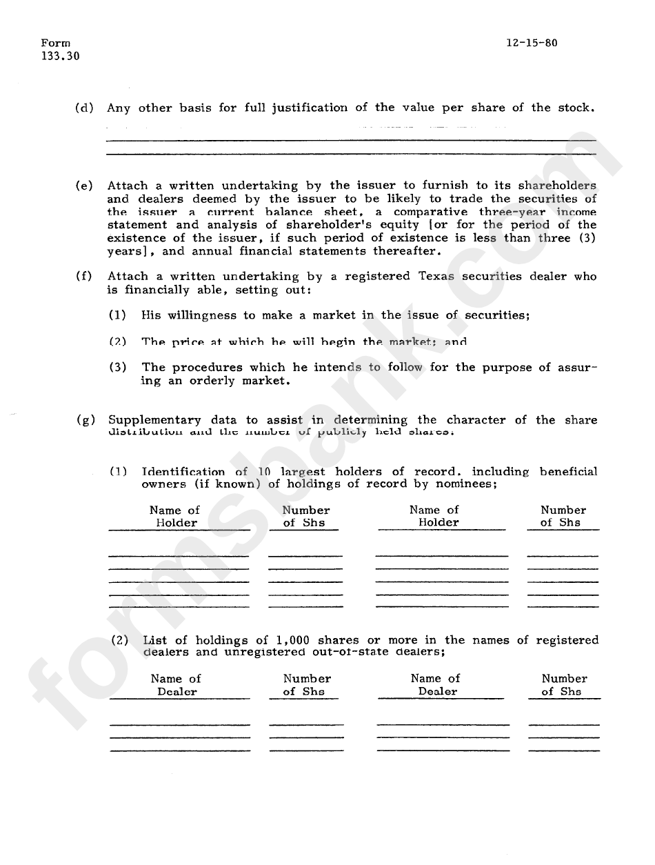 Form 133.30 - Information Concerning Projected Market Prices And Related Market Information 1980