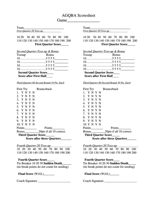 Agqba Game Score Sheet Template Printable pdf