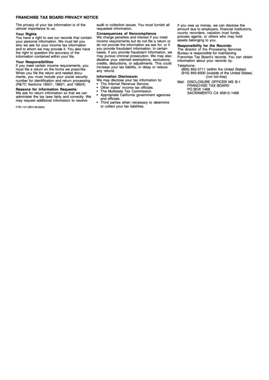 Form Ftb 1131 - Privacy Notice - California Franchise Tax Board Printable pdf