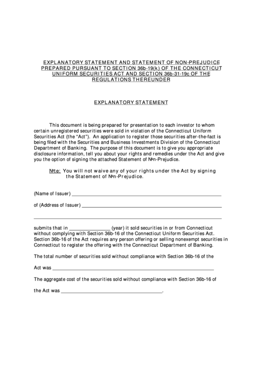 Fillable Explanatory Statement Form - 1999 Printable pdf