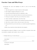 Exercise Worksheet: Cause And Effect Essays