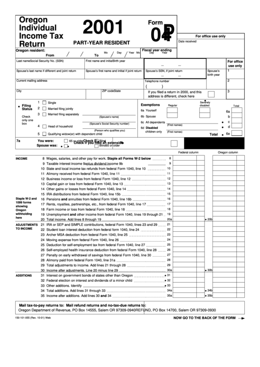 Form 40p - Individual Income Tax Return - 2001 Printable pdf
