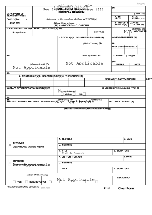 Fillable Training Request (Sttr) Form - Department Of Transporation Us Coast Guard Cg-5223 Printable pdf