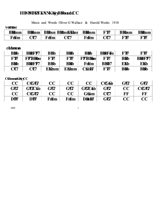 Hindustan (Key Bb And C) Chord Chart Printable pdf