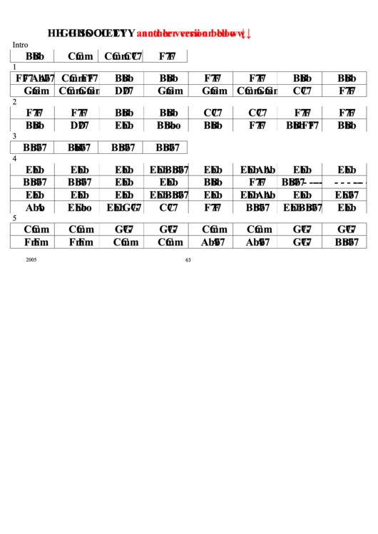 High Society (Another Version Below) Chord Chart Printable pdf