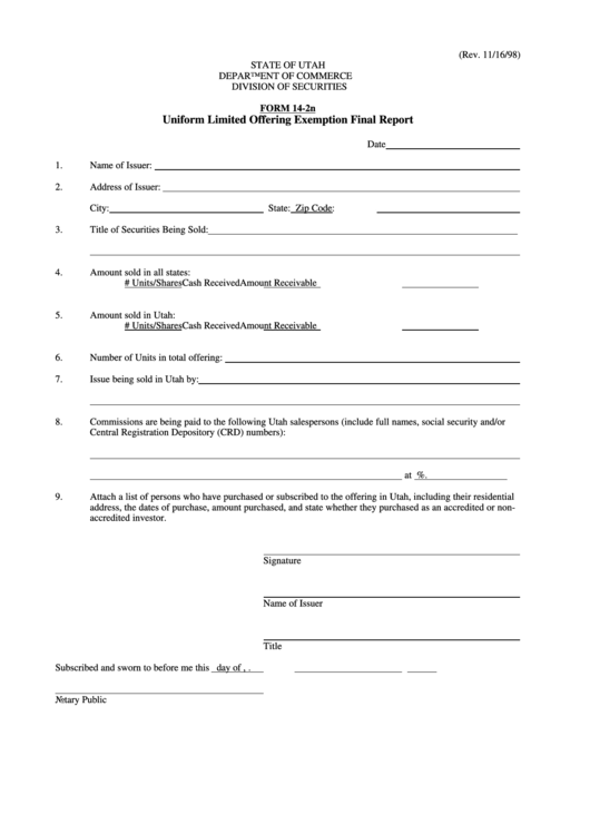 Form 14-2n - Uniform Limited Offering Exemption Final Report - 1998 Printable pdf