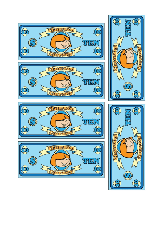 Classroom Currency Ten Dollar Bill Template Printable Pdf Download