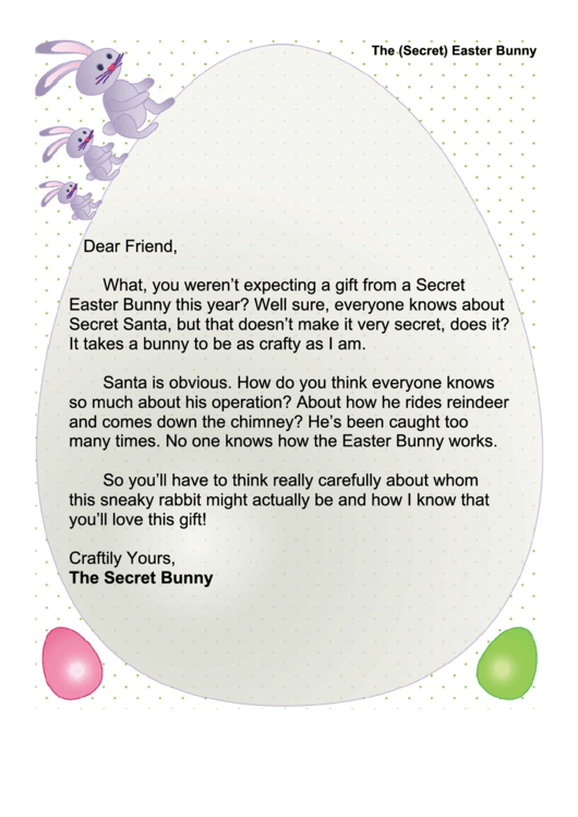 Secret Easter Bunny Letter Template Printable pdf