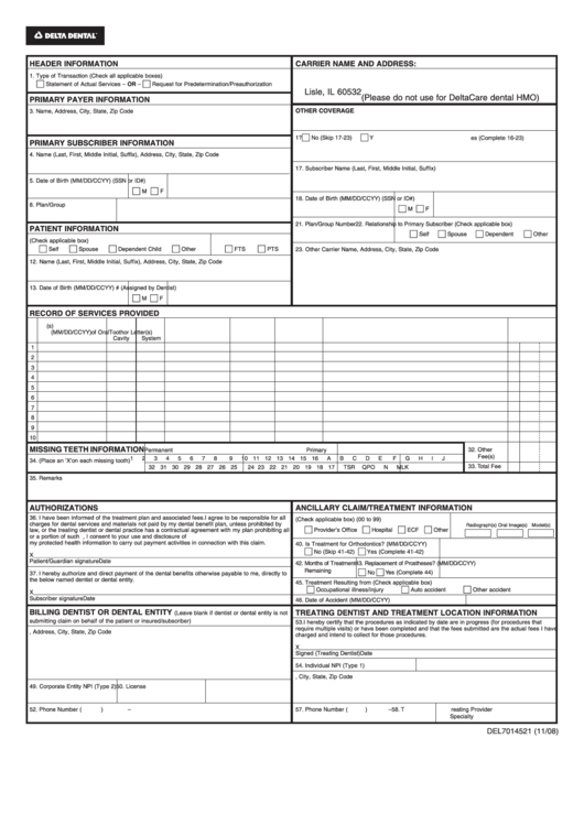 Form Del7014521 - Claim Form Printable pdf