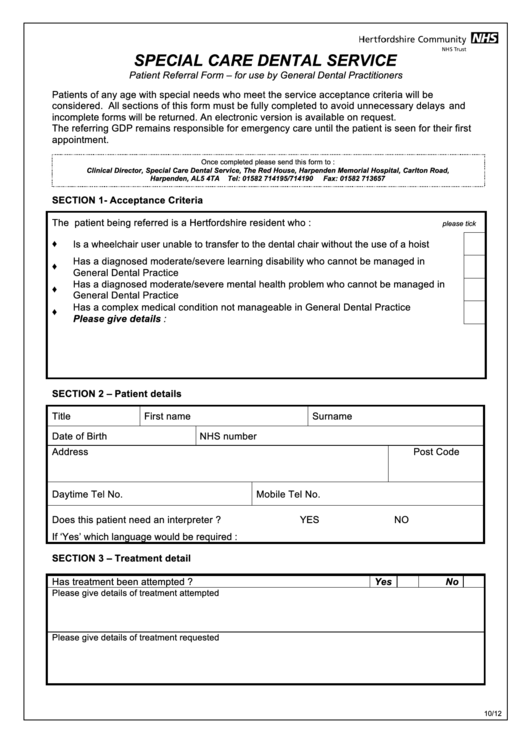 Free Dental Referral Form Template Printable Templates