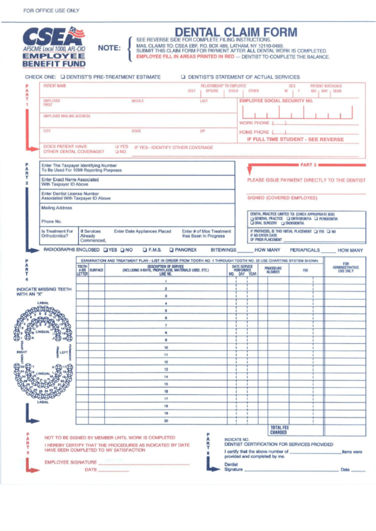 Fillable Csea Dental Claim Form printable pdf download