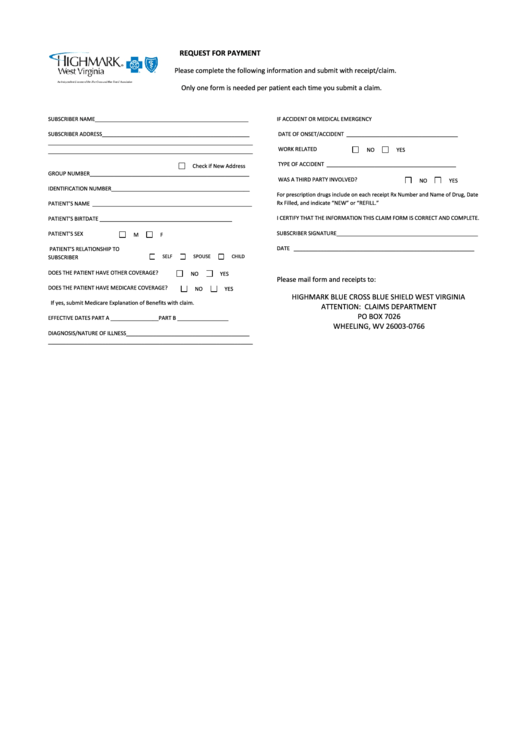 Fillable Request For Payment Form Printable pdf