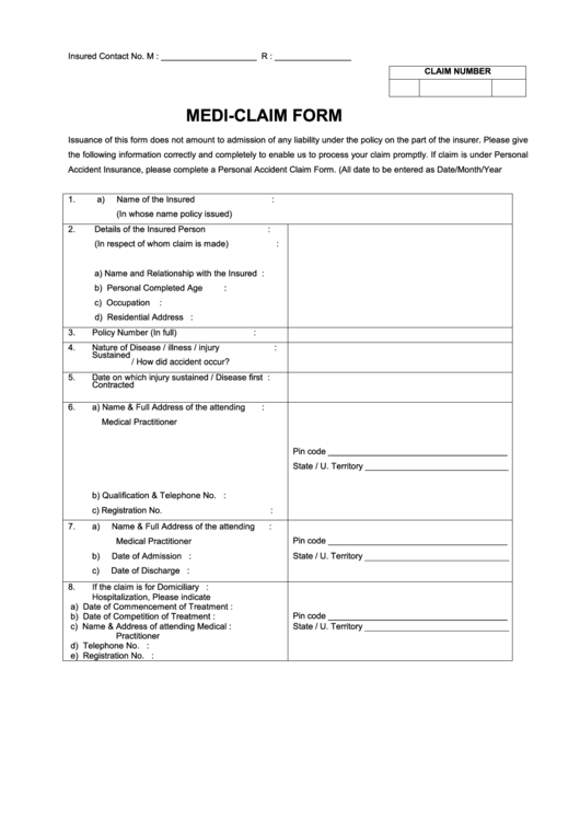 Medi-Claim Form Printable pdf