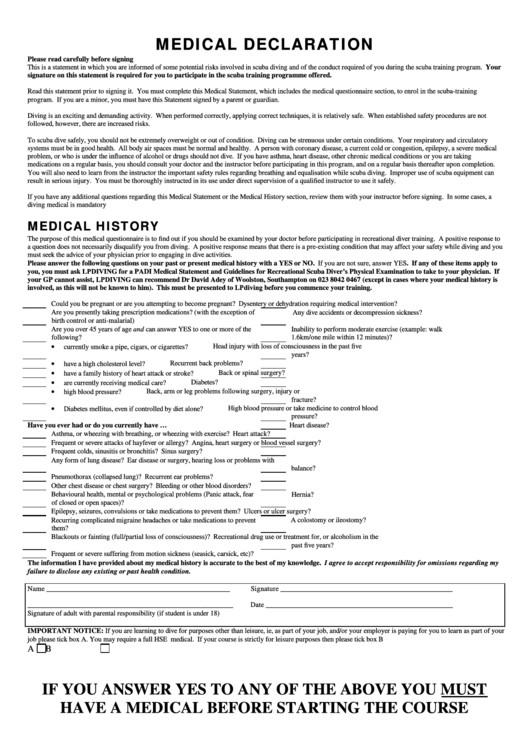 Medical Declaration Printable pdf