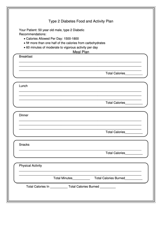 Type 2 Diabetes Food And Activity Plan Template Printable pdf