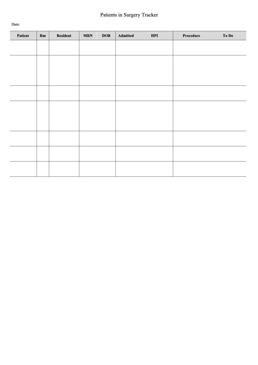 Patients In Surgery Tracking Chart Printable pdf