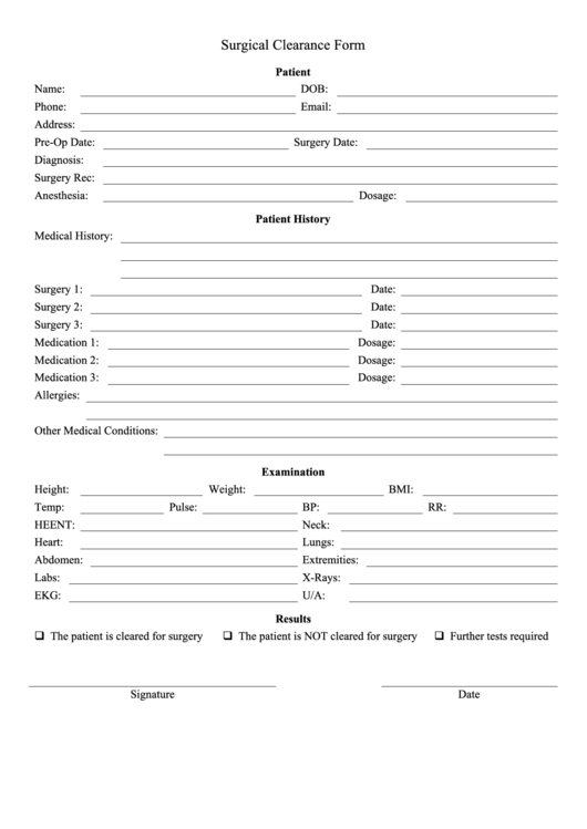 Surgical Clearance Form Printable pdf