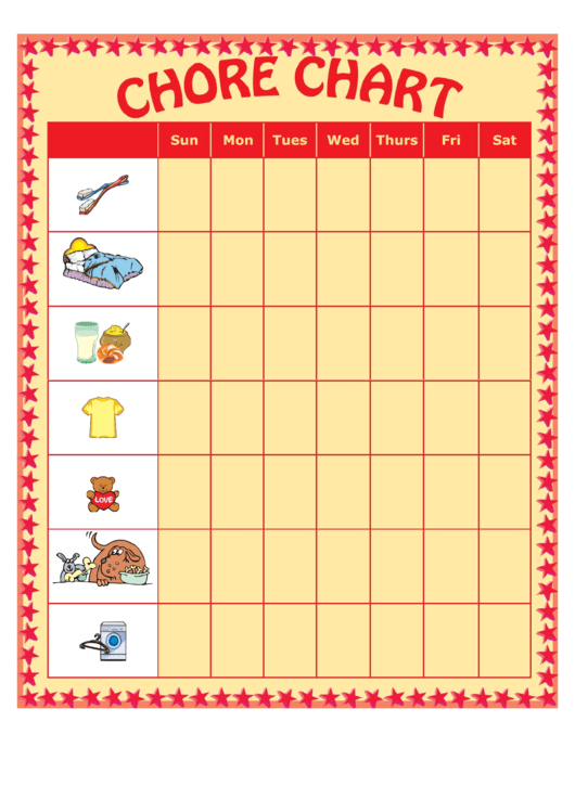 Weekly Chore Chart - Nine Chores Printable pdf