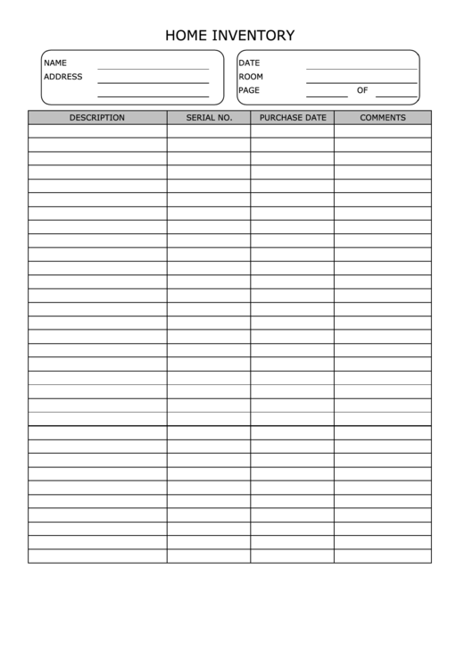 Home Inventory Spreadsheet Printable pdf