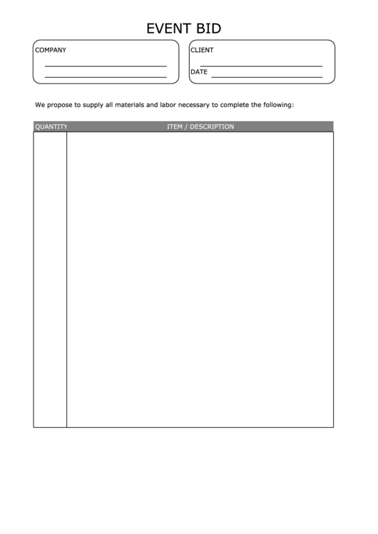 Event Bid Form Printable pdf
