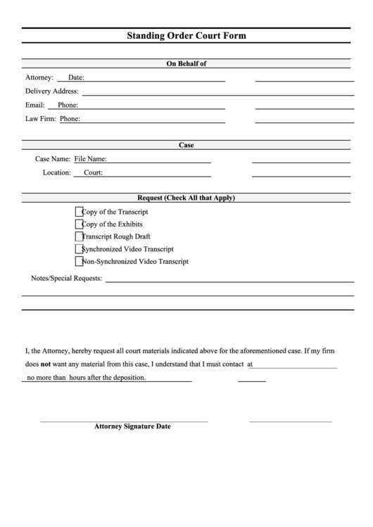 Standing Order Court Form Printable pdf