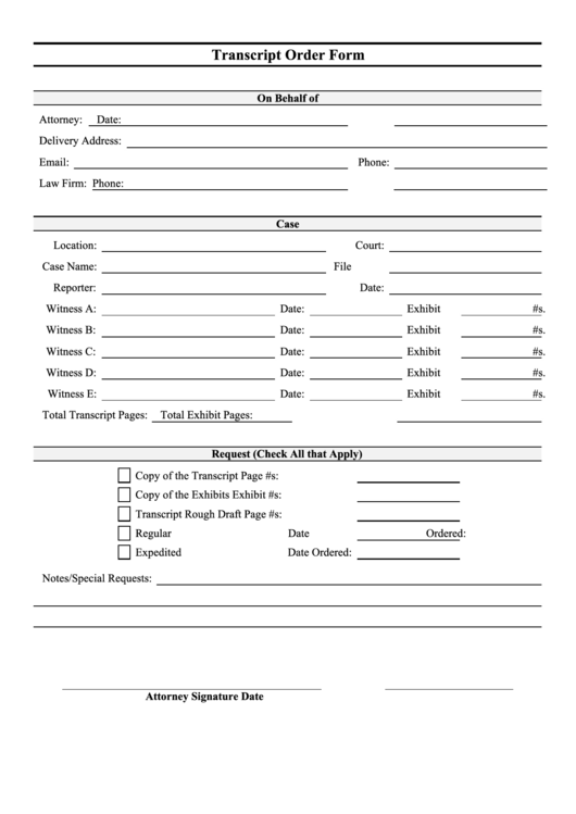 Transcript Order Form Printable pdf