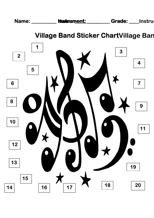 Village Band Sticker Chart Printable pdf
