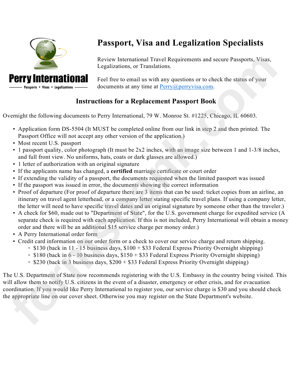 Passport Agent Pack Form - Perry International