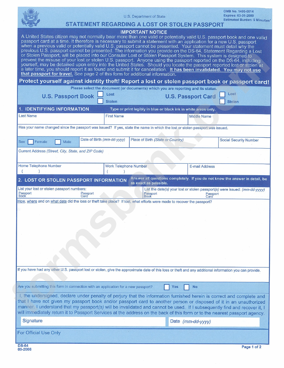 Requirements To Expedite Replacement Of Lost U.s. Passport Form