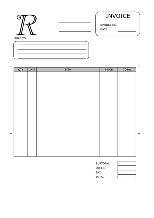 Monogram R Invoice Template Printable pdf