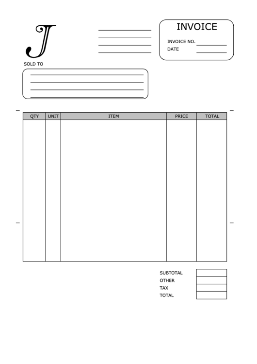 Monogram J Invoice Template Printable pdf