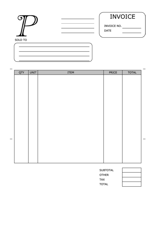 Monogram P Invoice Template Printable pdf