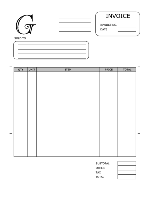 Monogram G Invoice Template Printable pdf