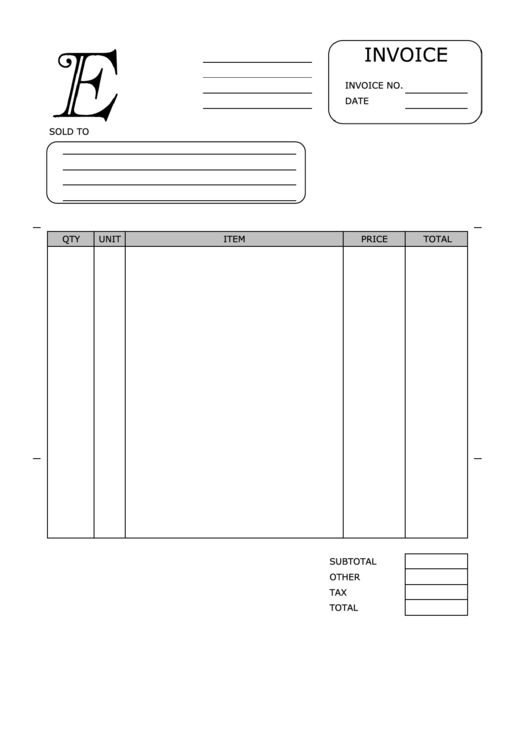 Monogram E Invoice Template Printable pdf