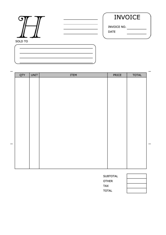 Monogram H Invoice Template Printable pdf