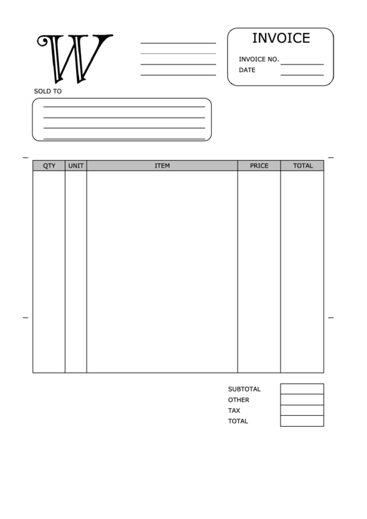 Monogram W Invoice Template Printable pdf