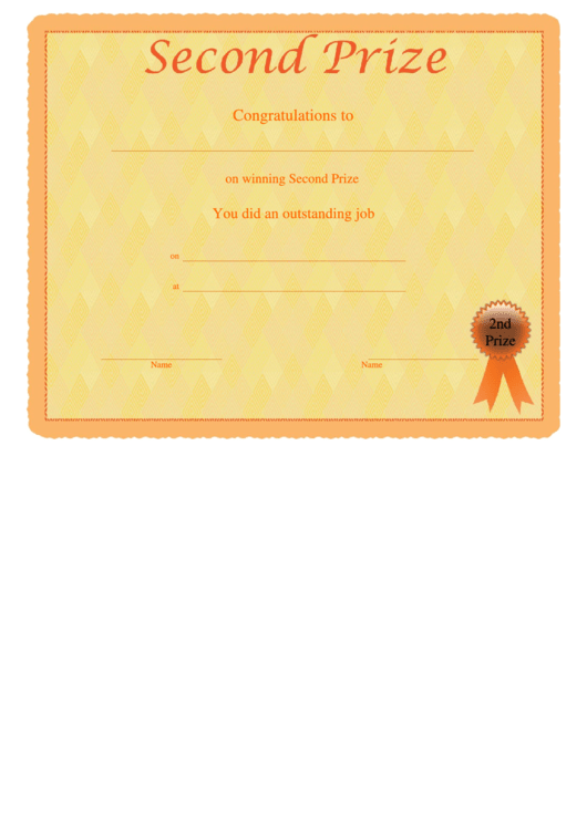 Second Prize Certificate Template Printable pdf