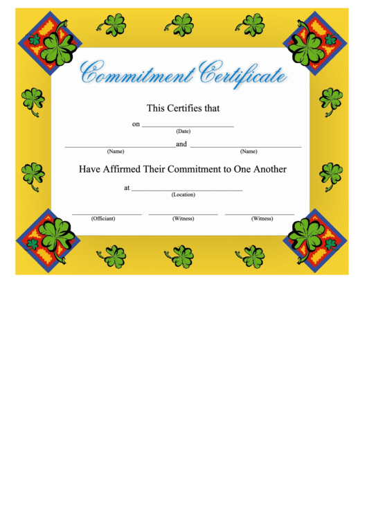 Commitment Certificate Template - Clover Printable pdf