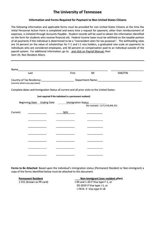 Information And Forms Required For Payment To Non United States Citizens Printable pdf