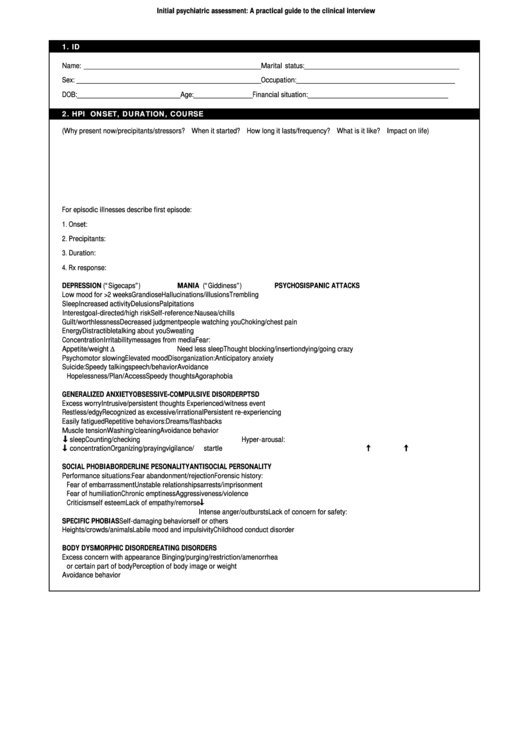 Initial Psychiatric Assessment A Practical Guide To The Clinical