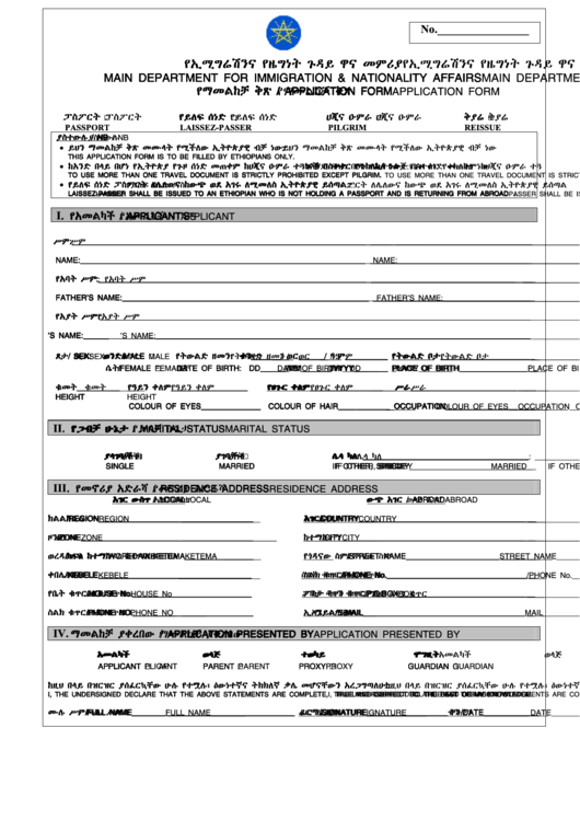 Main Department For Immigration & Nationality Affairs Application Form Printable pdf