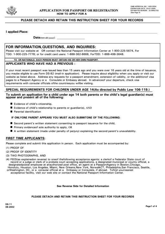 Form Ds11 Application For Us Passport Or Registration Printable Pdf Download