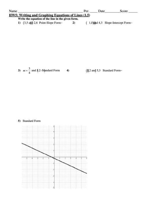 Hw5: Writing And Graphing Equations Of Lines (1.5) Printable pdf