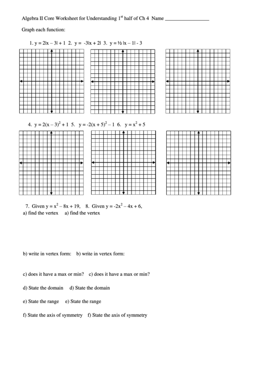 Algebra Ii Core Worksheet For Understanding 1 St Half Of Ch 4 Printable pdf