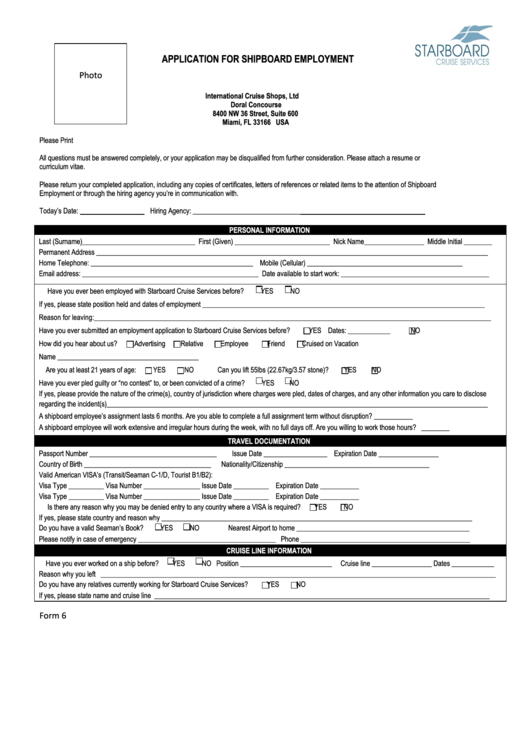 Application For Shipboard Employment Printable pdf