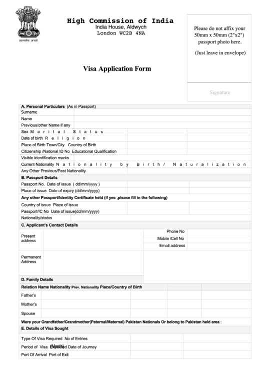 Indian Visa Application Form For London Consulate Printable Pdf Download