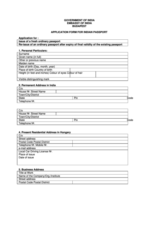 Application Form For Indian Passport Printable pdf