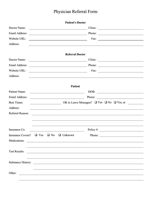 Physician Referral Form Template Printable pdf