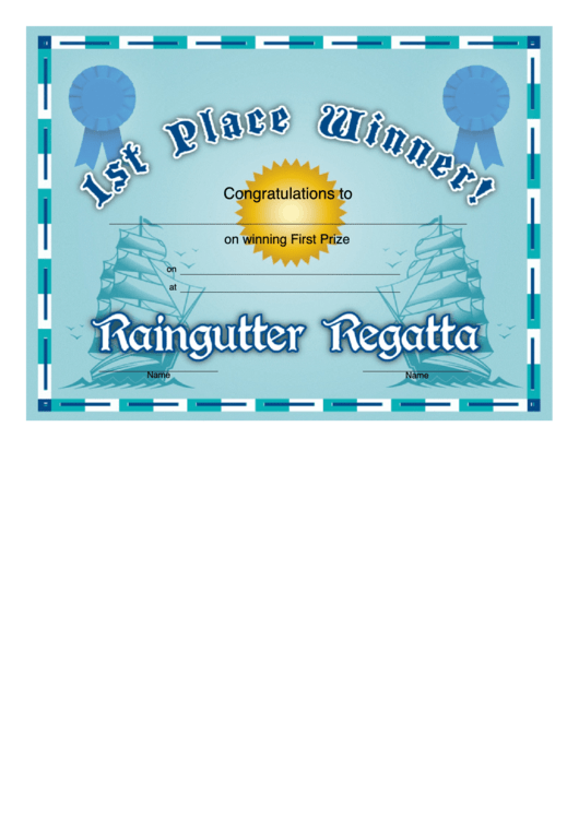 Raingutter Regatta - 1st Place Certificate Printable pdf